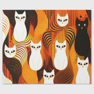 Papel de embrulho de halloween White Cat Laranja