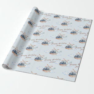 Papel de embrulho de helicóptero aquarela azul per