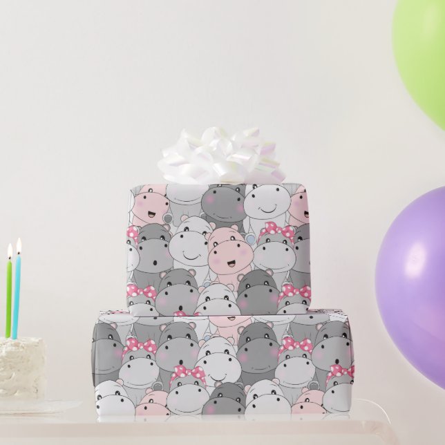 Papel de embrulho de hipopótamos bebês fofos (Presentes para festas)