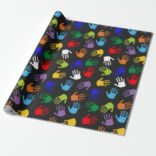 Papel de embrulho de impressões de mãos coloridas