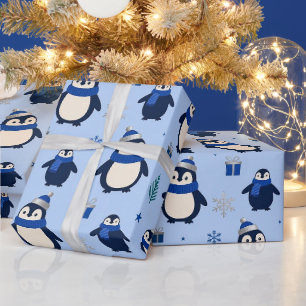 Papel de embrulho de inverno do pingüim brincalhão
