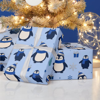 Papel de embrulho de inverno do pingüim brincalhão