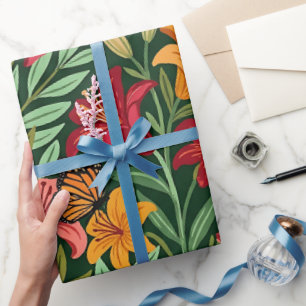 Papel de embrulho de lírios e borboletas boho abst