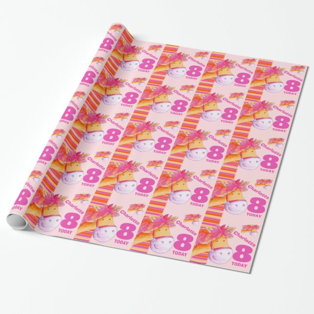 Papel de embrulho de listras para aniversário de 8 (Desenrolado)