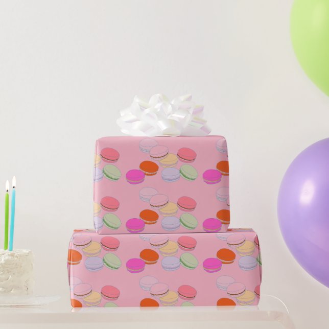 Papel de embrulho de Macaron Francês com tema rosa (Presentes para festas)