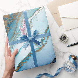 Papel de embrulho de mármore azul e dourado