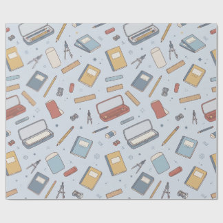 Papel de embrulho de material escolar retrô vintag