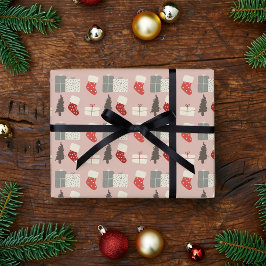Papel de embrulho de meias de Natal rosa