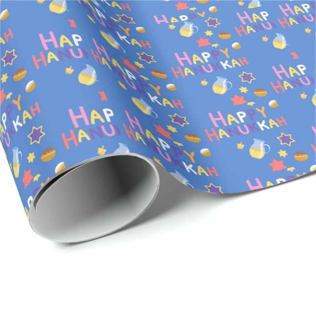 Papel de embrulho de Menorá de Hanukkah feliz (Ponta do rolo)