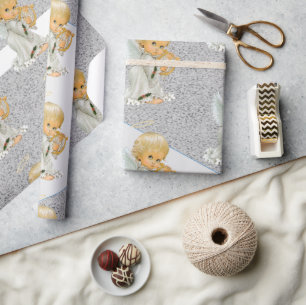 Papel de embrulho de Natal Anjo Baby Cinza