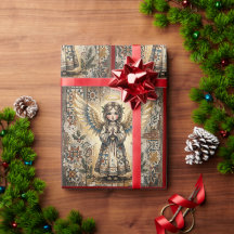 Papel de embrulho de Natal Anjo da Arte Popular Vi