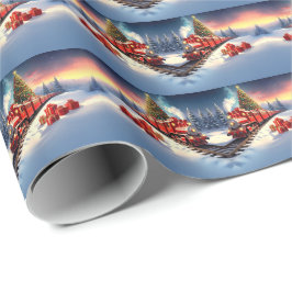 Papel de embrulho de Natal árvore de Natal trem ve