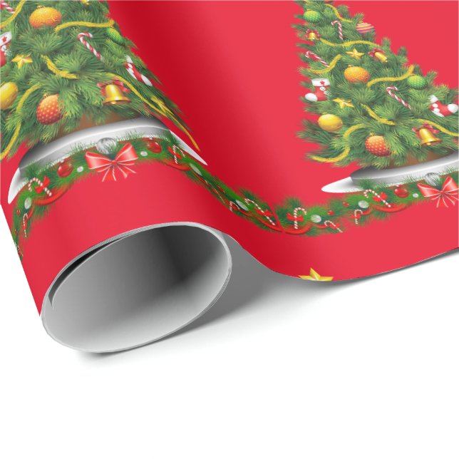 Papel de embrulho de Natal Árvore de Natal Vermelh (Ponta do rolo)