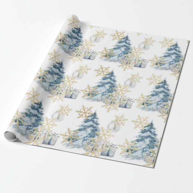 Papel de embrulho de Natal azul (Desenrolado)