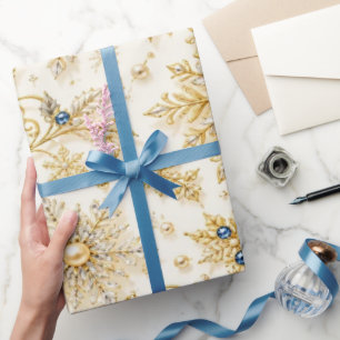 Papel de embrulho de Natal azul dourado elegante p