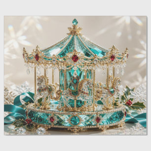 Papel de embrulho de Natal azul turquesa carrossel