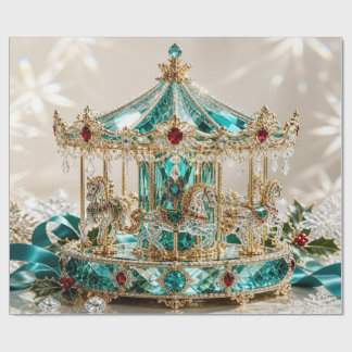 Papel de embrulho de Natal azul turquesa carrossel