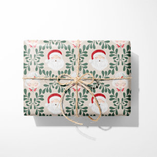 Papel de embrulho de Natal Beige Sr. e Sra. Claus