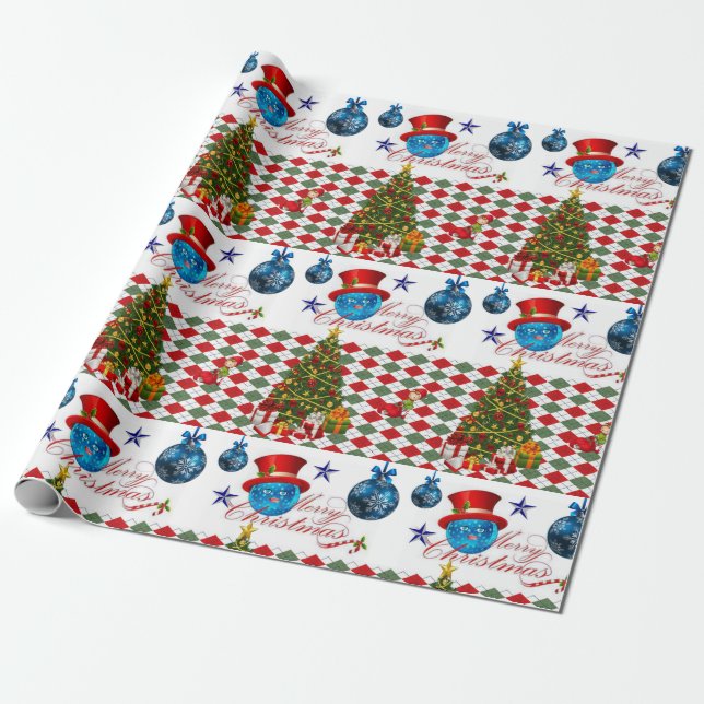 Papel de embrulho de Natal Bolas Azuis (Desenrolado)