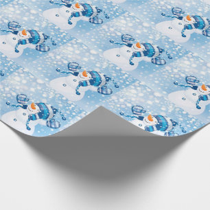 Papel de embrulho de Natal/Bonequinhos de neve azu