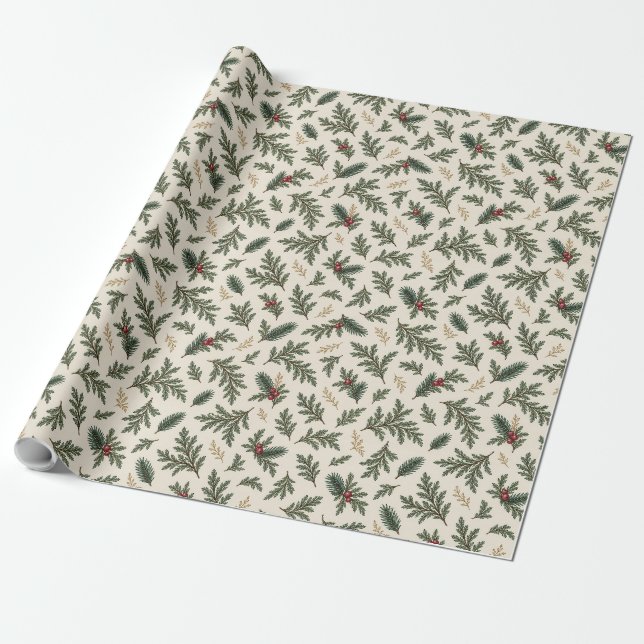 Papel de embrulho de Natal botânico Evergreen (Desenrolado)
