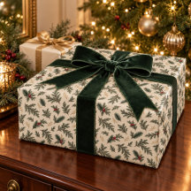 Papel de embrulho de Natal botânico Evergreen
