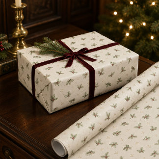 Papel de embrulho de Natal botânico marfim