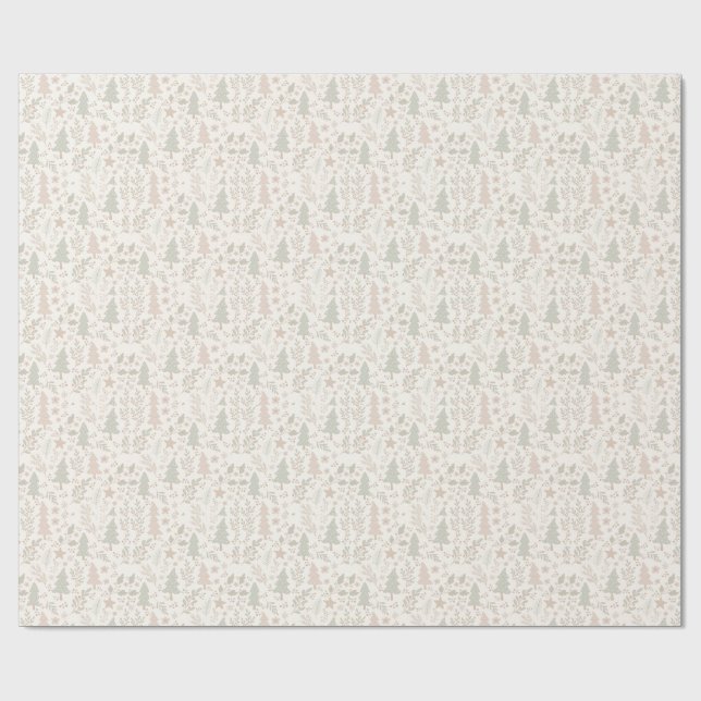 Papel de embrulho de Natal botânico neutro suave (Aberto)