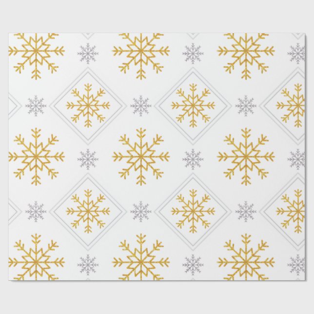 Papel de embrulho de Natal Branco, Dourado e Prata (Aberto)