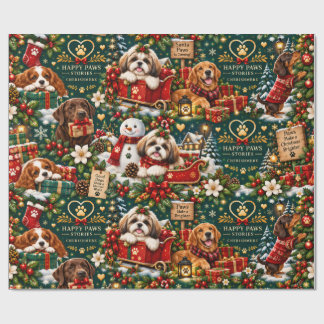 Papel de embrulho de Natal Cachorros Fofos Históri