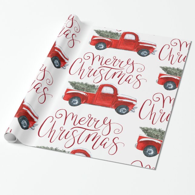 Papel de embrulho de Natal Caminhão Vermelho Antig (Desenrolado)
