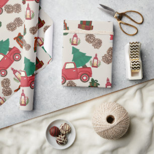 Papel de embrulho de Natal Caminhão Vermelho Antig