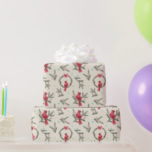 Papel de embrulho de Natal Cardinal Pine em aquare