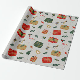 Papel de embrulho de Natal cinza, vermelho e doura