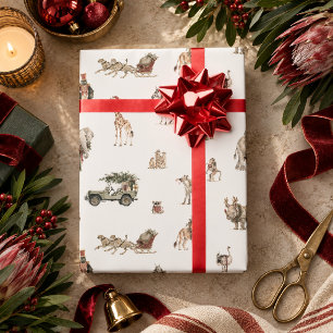Papel de embrulho de Natal com animais da savana
