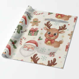 Papel de embrulho de Natal com animais fofos da fl