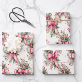Papel de embrulho de Natal com arcos rosa