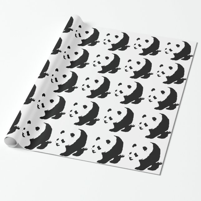 Papel de embrulho de Natal com arte de panda preto (Desenrolado)