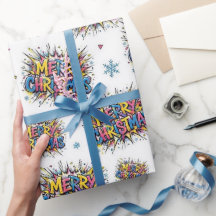 Papel de embrulho de Natal com arte pop em quadrin