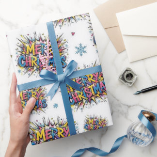 Papel de embrulho de Natal com arte pop em quadrin