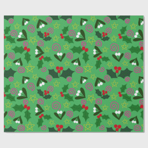 Papel de embrulho de Natal com azevinho e visco