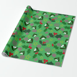 Papel de embrulho de Natal com azevinho e visco