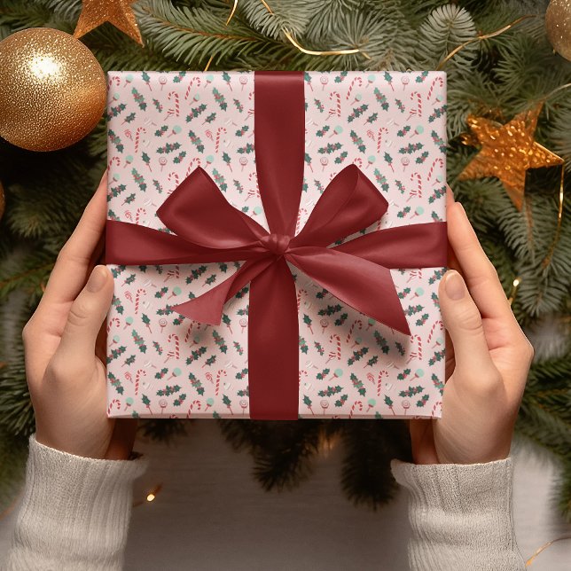 Papel de embrulho de Natal com Bastão de Doce Rosa (Criador carregado)
