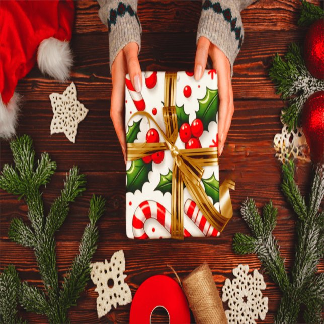 Papel de embrulho de Natal com Bastão de Doces e A (Criador carregado)