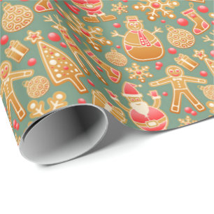 Papel de embrulho de Natal com biscoito de gengibr