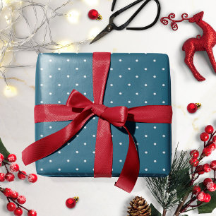 Papel de embrulho de Natal com bolinhas brancas az