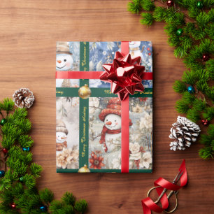 Papel de embrulho de Natal com boneco de neve e te