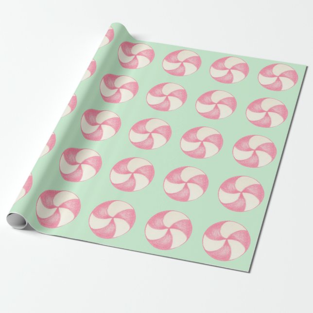 Papel de embrulho de Natal com doces rosa de horte (Desenrolado)