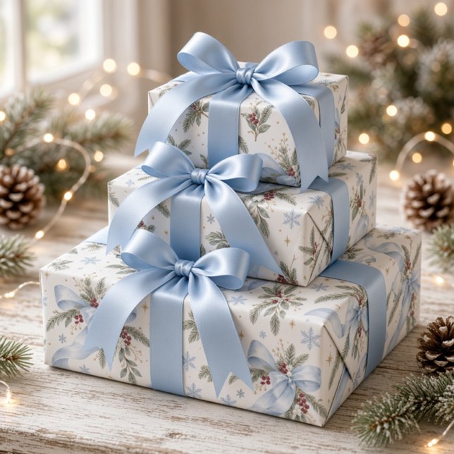 Papel de embrulho de Natal com floco de neve e laç (Criador carregado)
