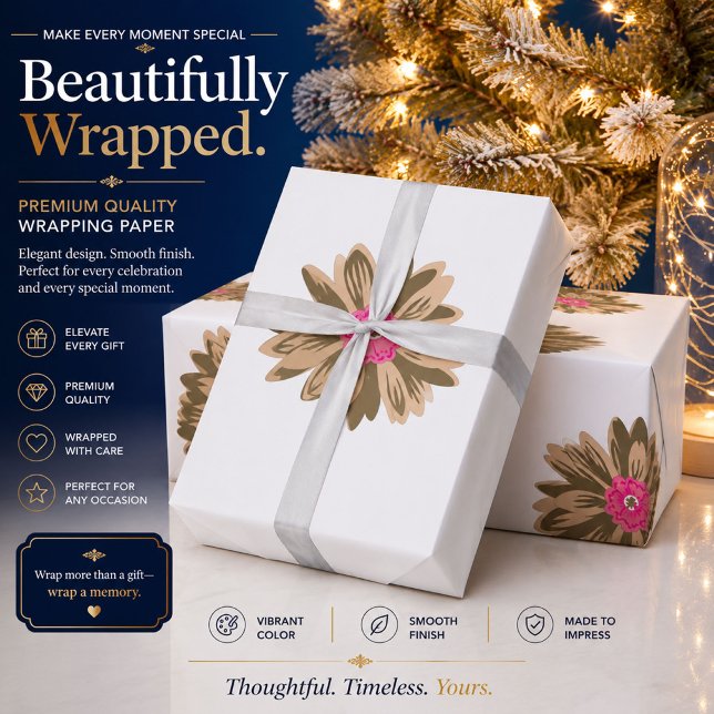 Papel de embrulho de Natal com flores personalizad (Criador carregado)
